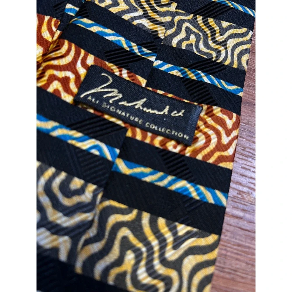 Muhammad Ali‎ Signature Collection Tie Black Gold Silk Excellent Wearable Art
